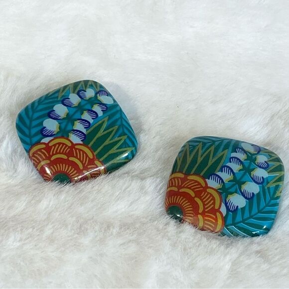 Avon Vintage 1987 Tropical Beauty Post Back Earrings Costume Jewelry - Picture 2 of 5